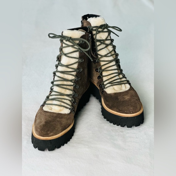 ALL BLACK by Anthropologie Sherpa Lace-up Boots in Coffee Brown Size EU 40 or 9 - Picture 1 of 11